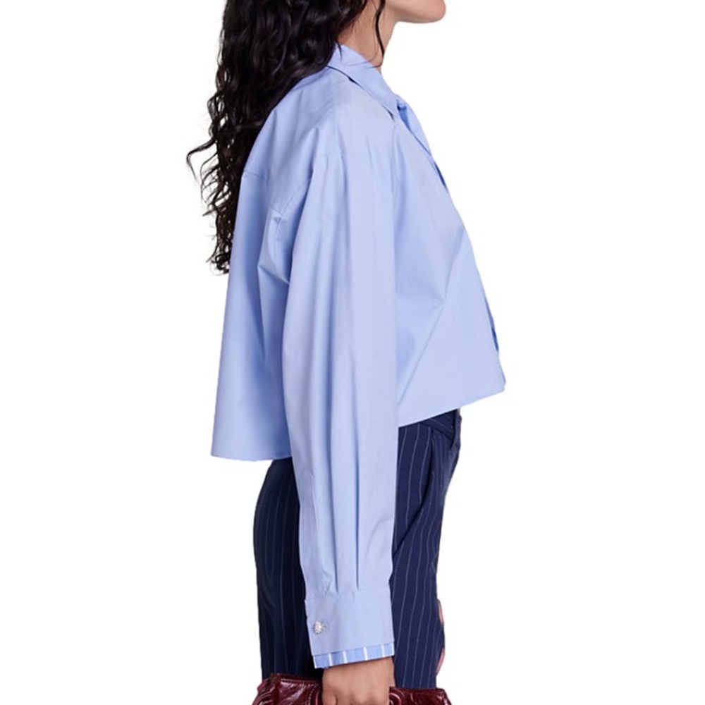 Maje Blue Long Sleeve Crop Button Down - Picture 6 of 8